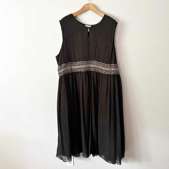 Ulla Popken Semi-Formal Sleeveless Black Chiffon Beaded Midi Dress Plus Size 5X - Picture 1 of 13